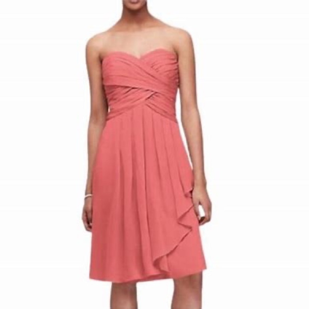 David’s Bridal coral pink chiffon bridesmaid dress